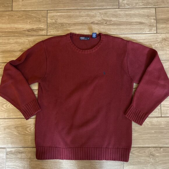 Vintage Polo Ralph Lauren Mens Size XL 100% Cotton Sweater Maroon Made In Japan - Picture 1 of 7